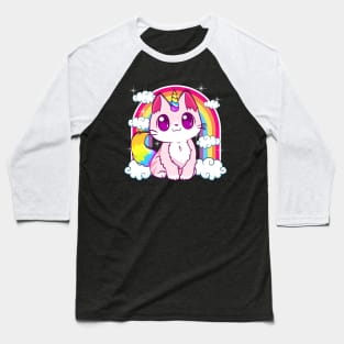 Cute Unicorn Cat Adorable Smiling Rainbow Kitty Baseball T-Shirt